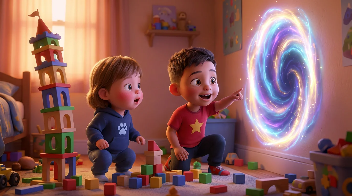 Greyson and his big brother Lincoln were building the tallest toy tower ever when a magical portal appeared!