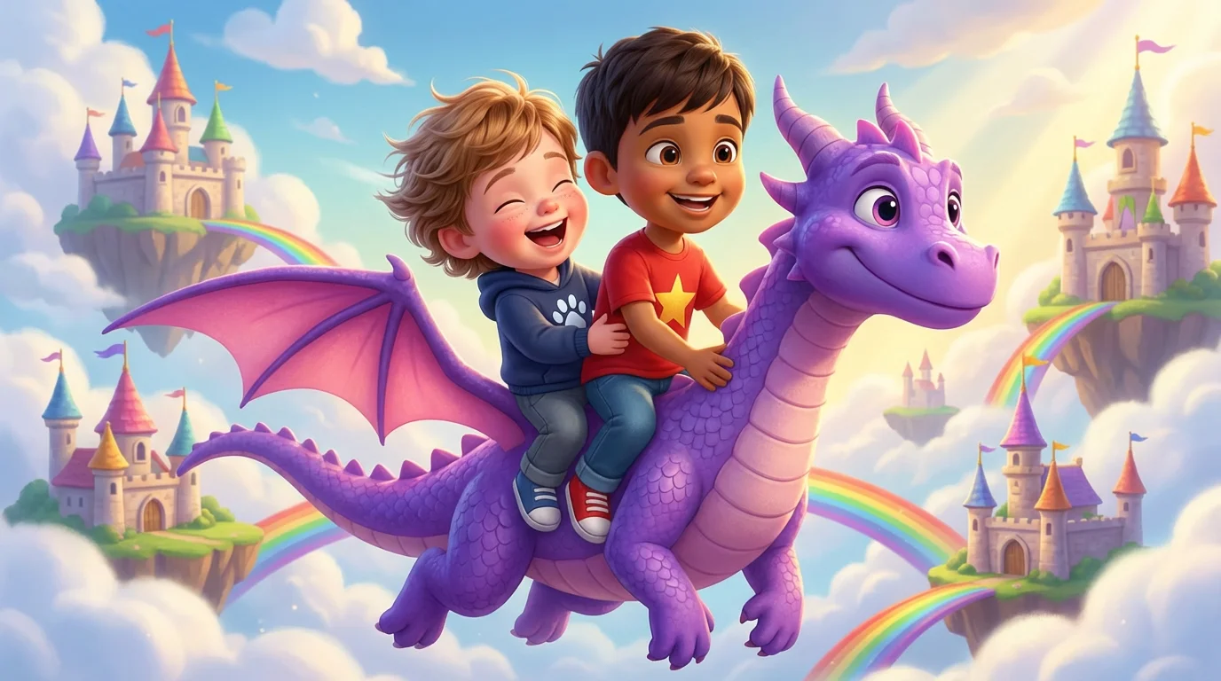 Violet offered them a ride through the sky, soaring above magical castles and rainbow bridges!